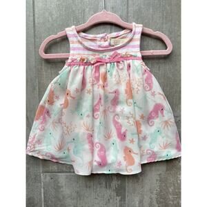 JILLIANS CLOSET Baby Girl White Pink Seahorse Romper Dress One Piece Outfit 0-3m